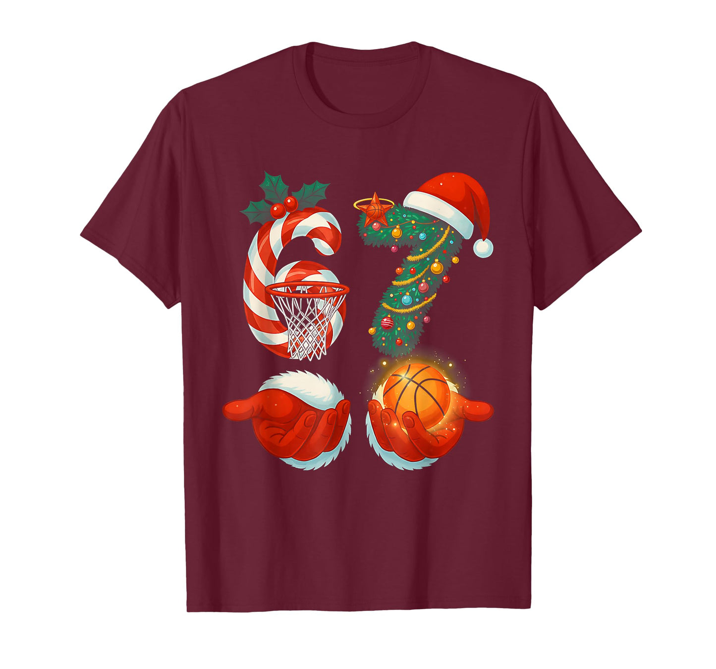 67 Christmas 6 7 Meme Basketball Pajamas Gen Alpha Slang T-Shirt