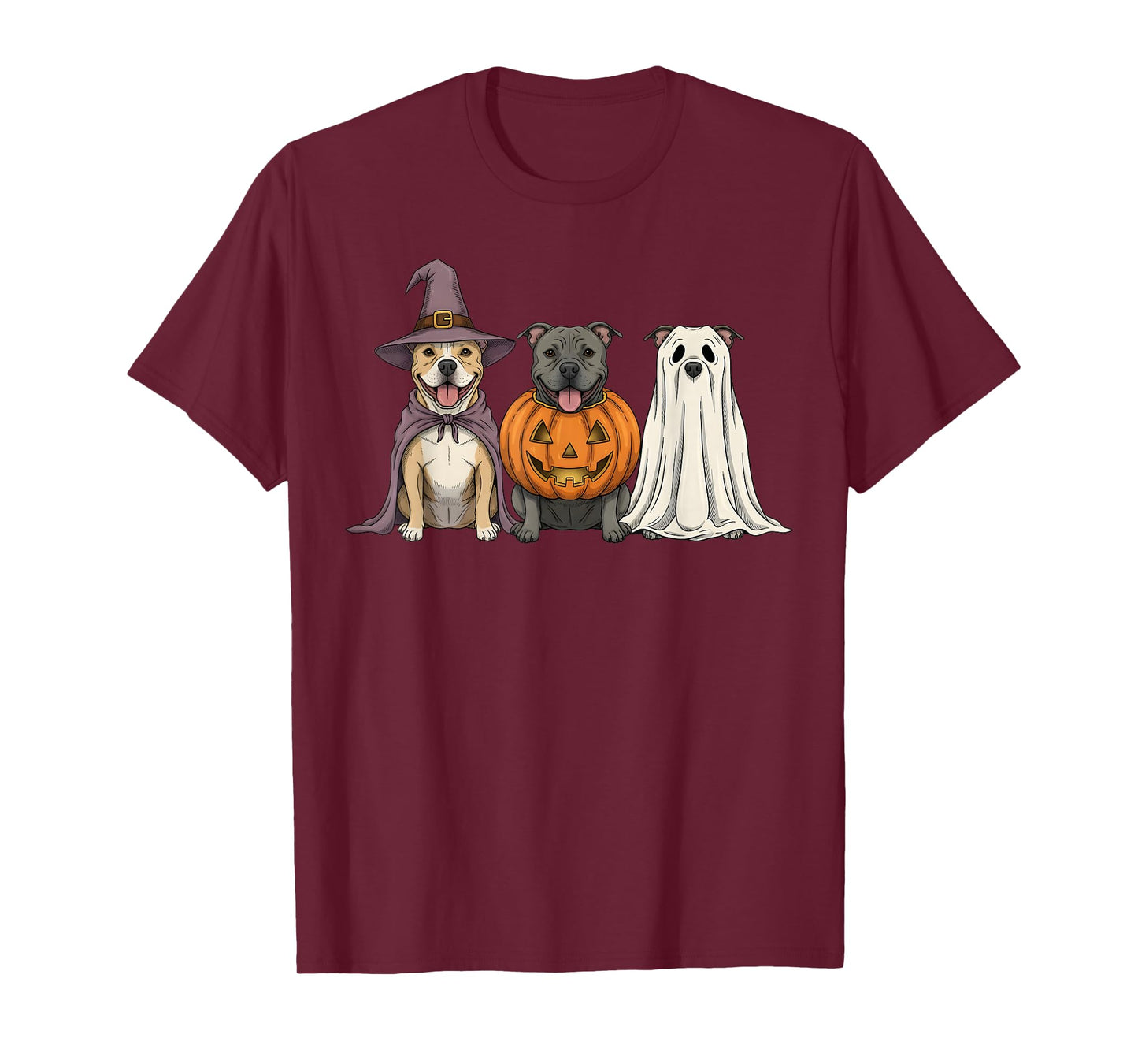 Spooky Ghost Pit Bull Pumpkin Halloween Pittie Dog Lover T-Shirt