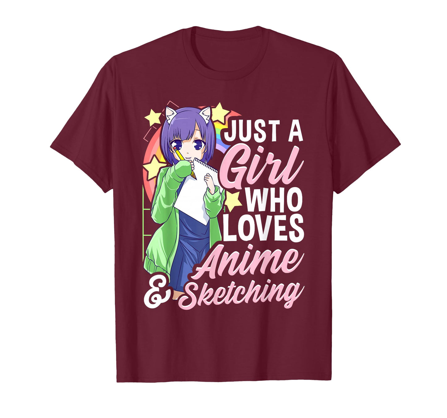 Anime Girl Just a Girl Who Loves Anime and Sketching Drawing T-Shirt Small