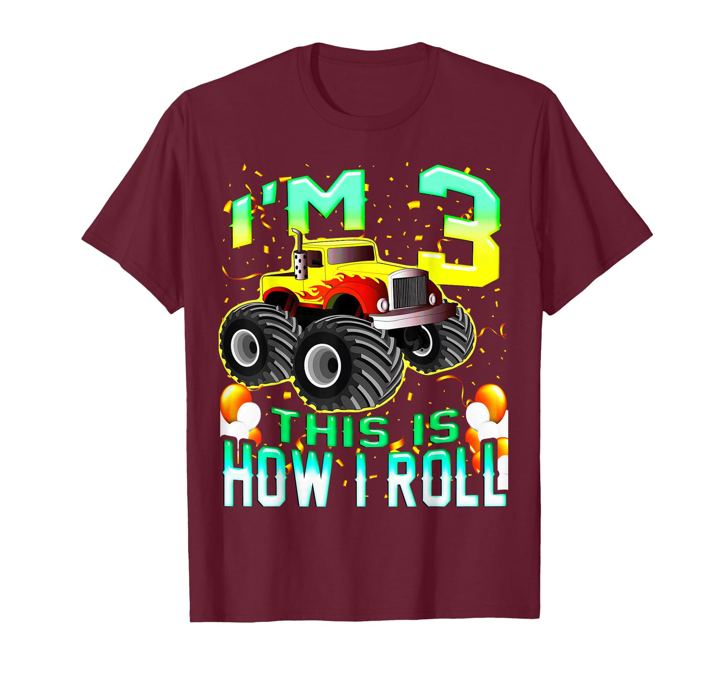 Kids 3 Year Old Shirt 3rd Birthday Boy Monster Truck Car T-Shirt