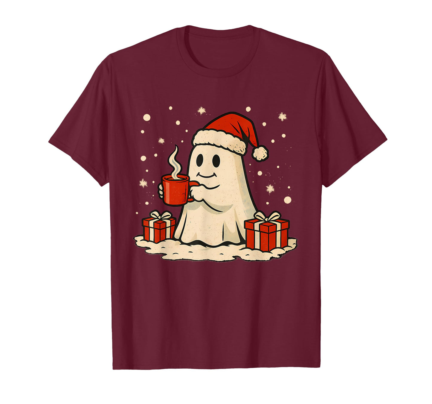 Cute Christmas Ghost Coffee Design Retro Holiday Spirit T-Shirt