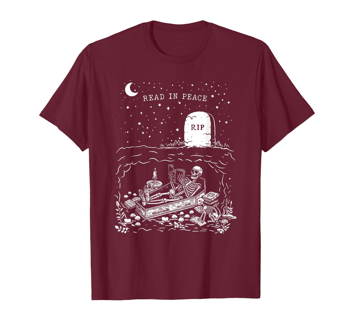 Read In Peace Skeleton Halloween Book Reading Spooky Teacher T-Shirt