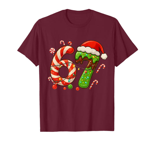 67 Christmas 6 7 Six Seven Meme 67 Candy Cane Xmas Holiday T-Shirt