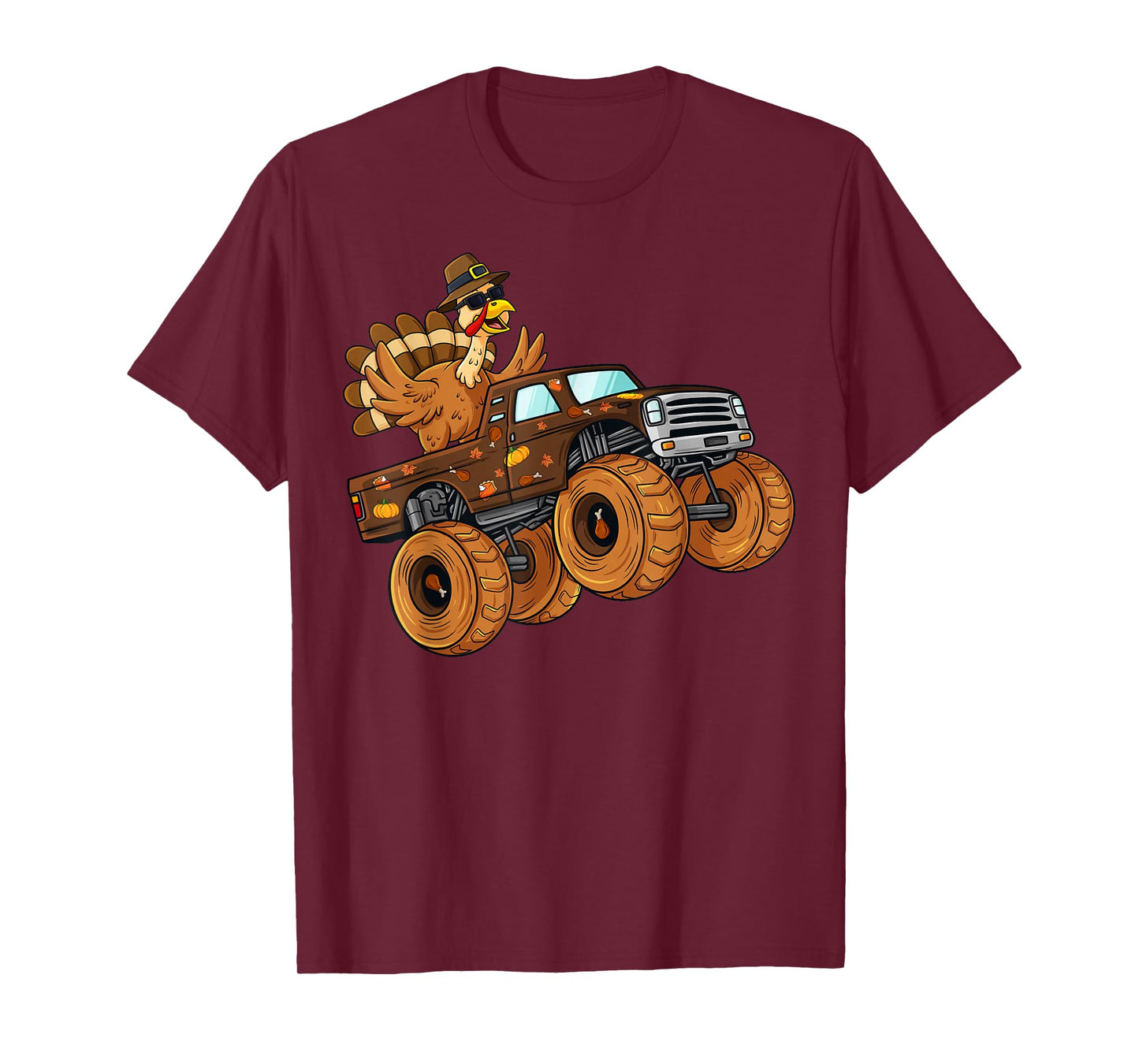 Thanksgiving Turkey Riding Monster Truck Boys Kids T-Shirt