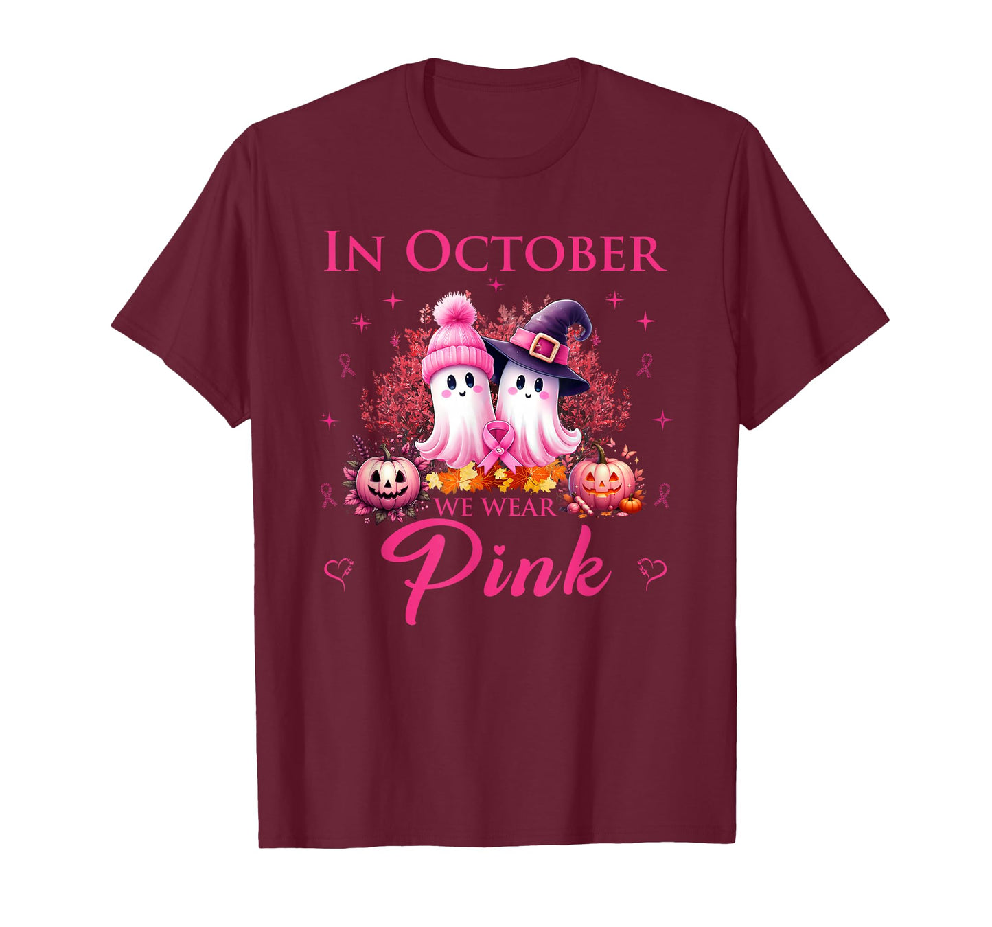 In October We Wear Pink Ghost Breast Cancer Awareness T-Shirt