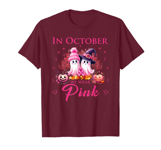 In October We Wear Pink Ghost Breast Cancer Awareness T-Shirt