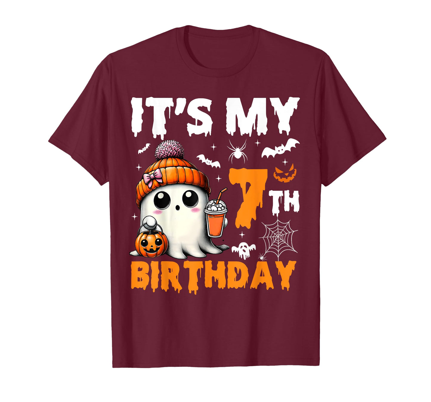 It's My 7th Birthday 7 Years Old Ghost Pumpkin Halloween T-Shirt