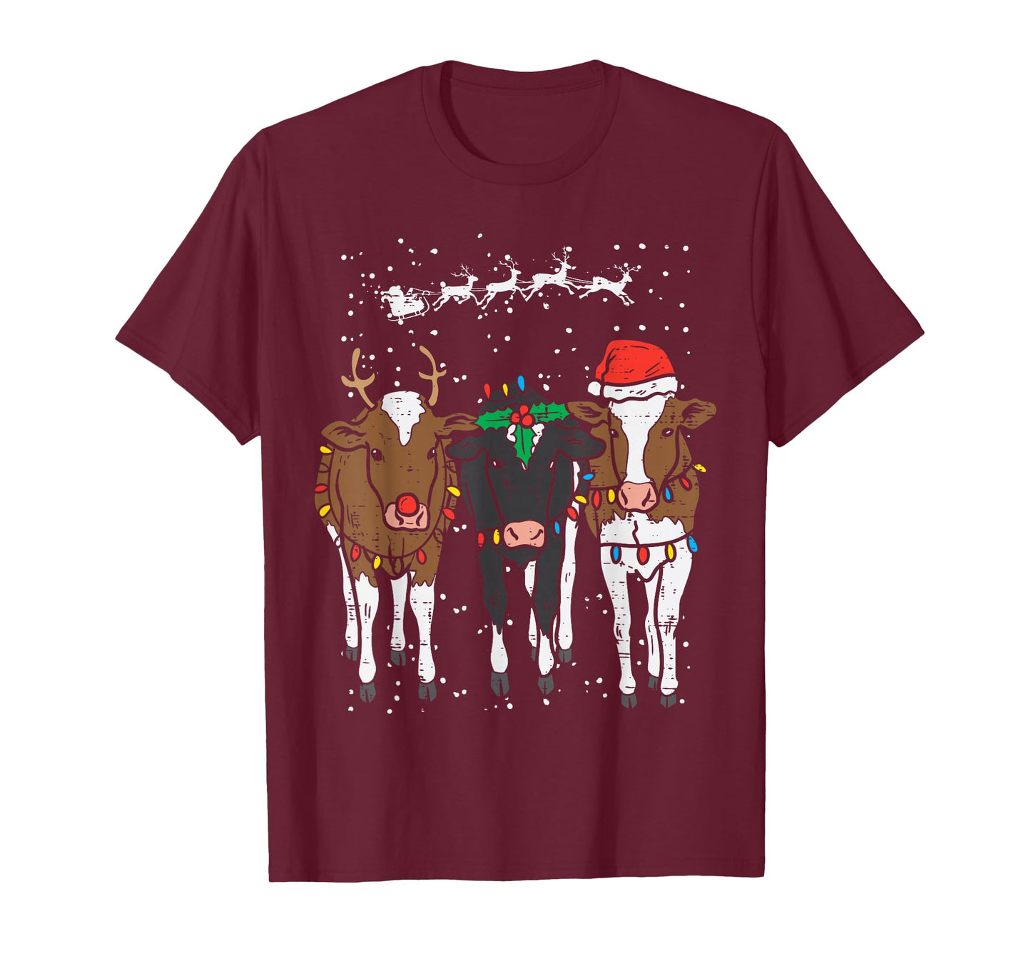 Reindeer Santa Cows Funny Farm Christmas Animal Lover PJ T-Shirt