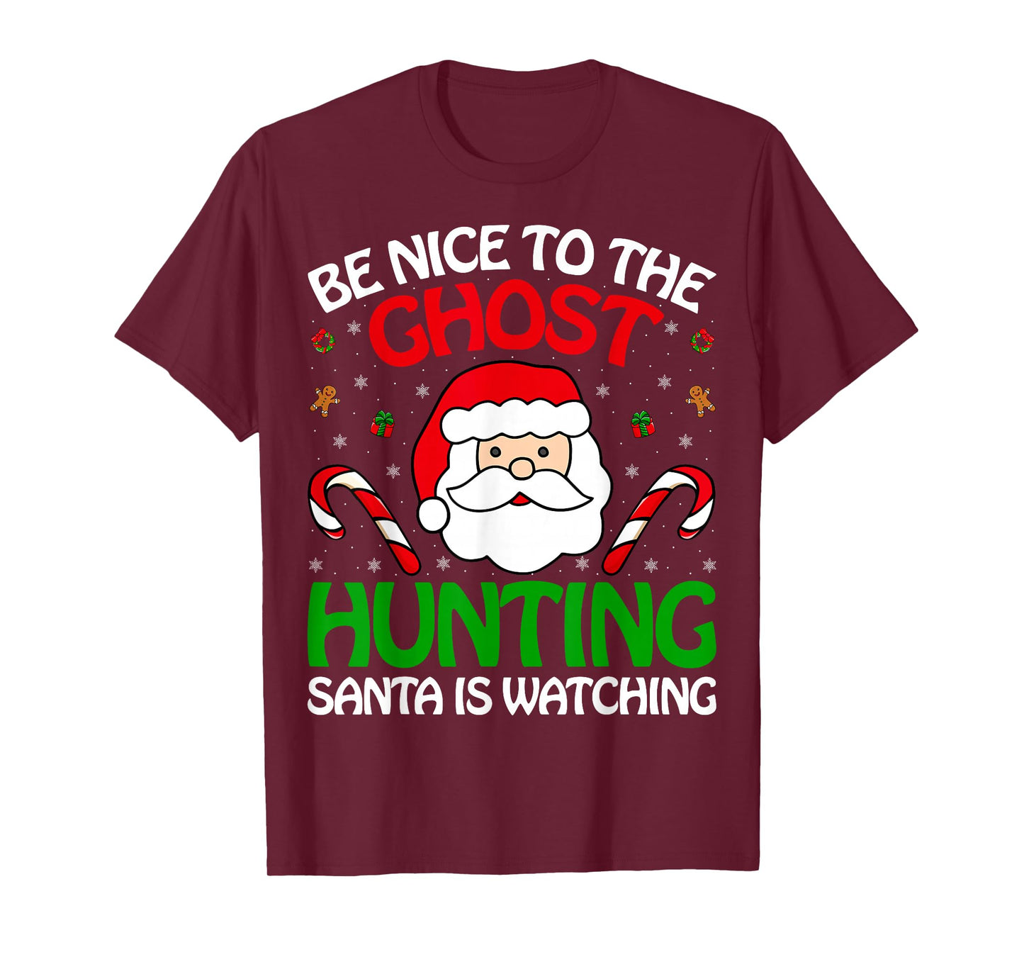 Ghost Hunting Santa Watching Christmas Paranormal Researcher T-Shirt