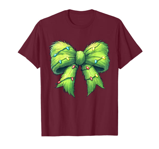 Coquette Christmas Bow Girl Women Holiday Ribbon Tree Lights T-Shirt