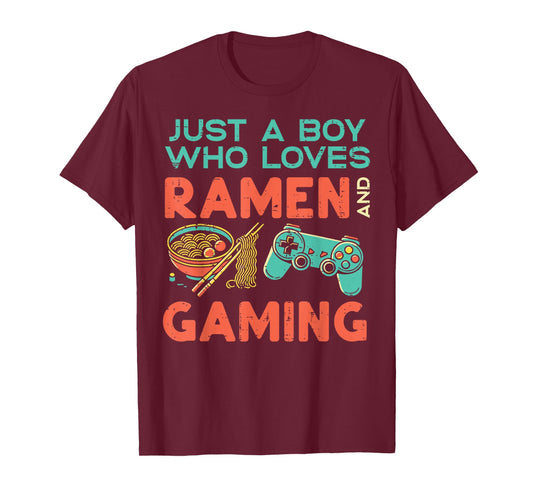 Just Boy Who Loves Ramen Gaming Gamer Boys Kids Youth Men T-Shirt