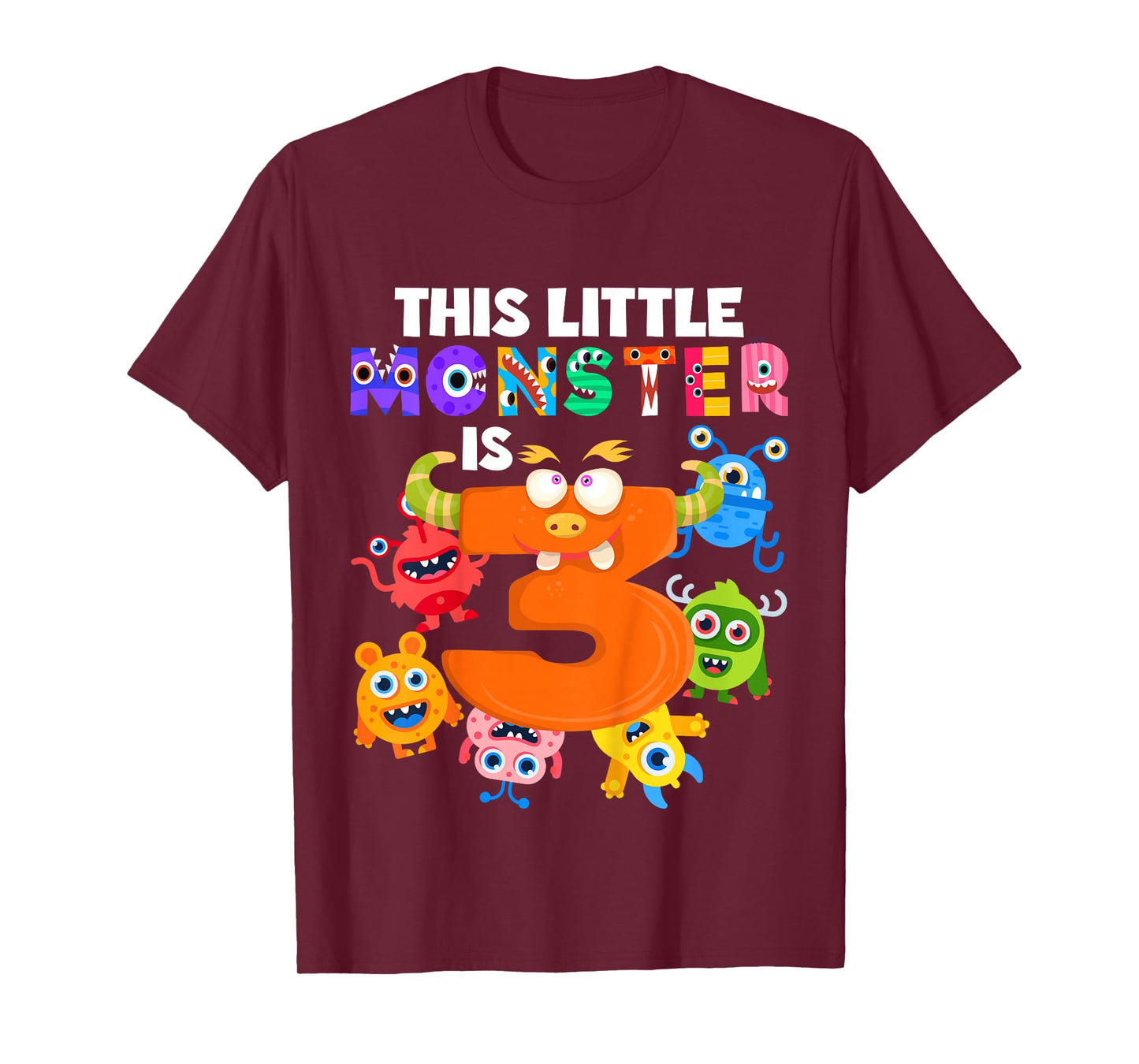 This Little Monster is 3 Three Years 3rd Birthday Party T-Shirt