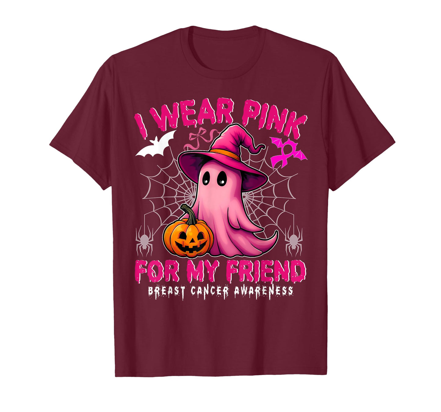 Breast Cancer Awareness I Wear Pink For My Friend Ghost T-Shirt