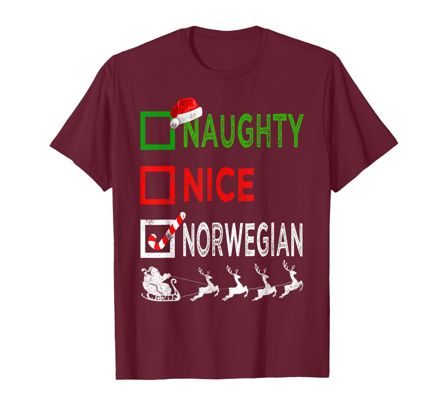 Naughty Nice Norwegian Christmas Pajamas Funny Santa Hat T-Shirt