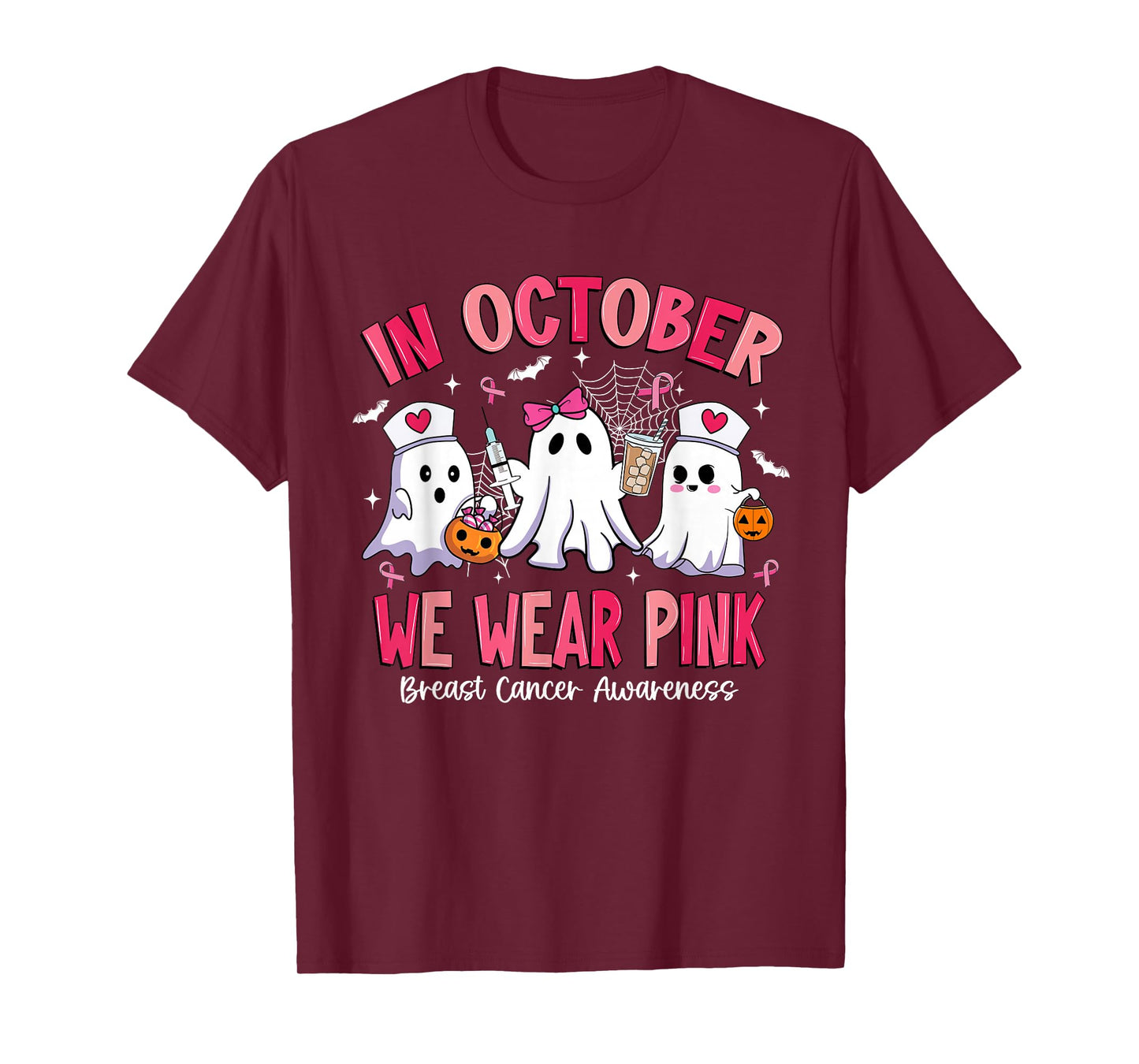 in October We Wear Pink Nurse Breast Cancer Awareness T-Shirt