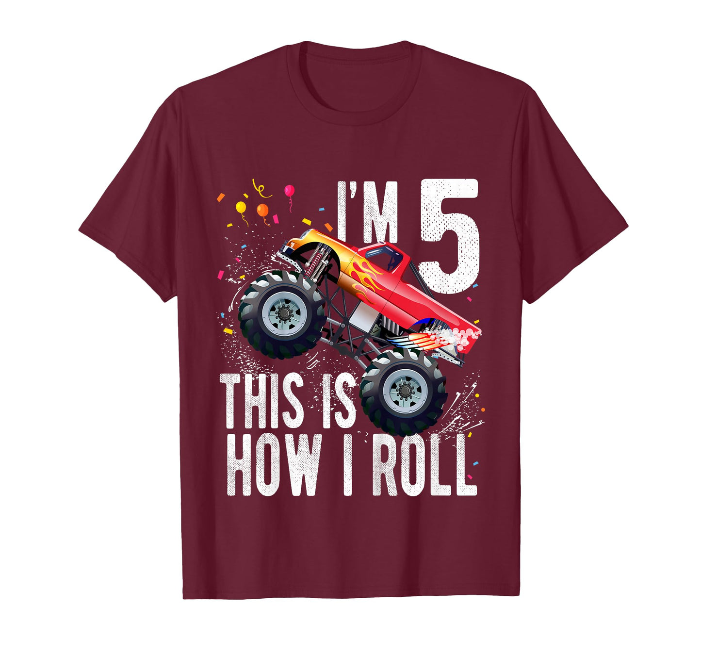 Kids 5 Year Old Shirt 5th Birthday Boy Monster Truck Car T-Shirt