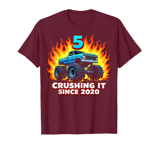 5 Year Old Monster Truck Boy Since 2020 Toddler 5th Birthday T-Shirt