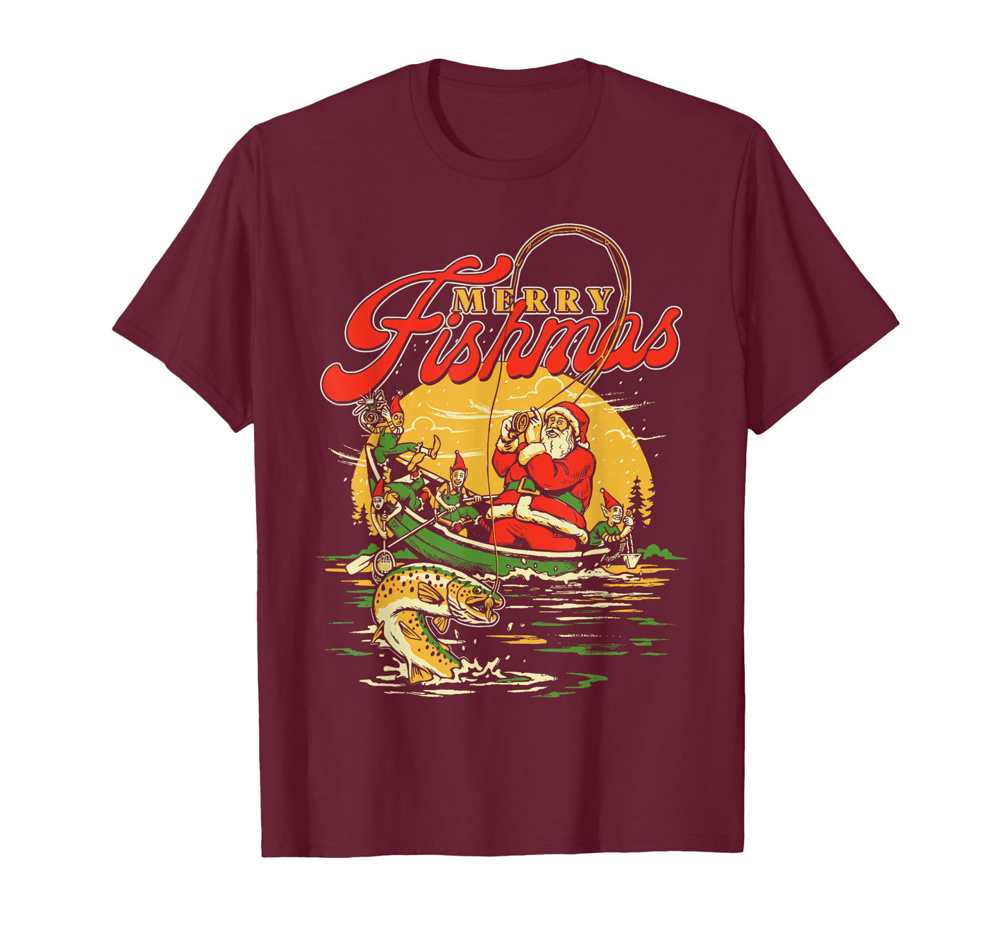 Merry Fishmas Santa Fishing Funny Christmas Holiday Tee T-Shirt