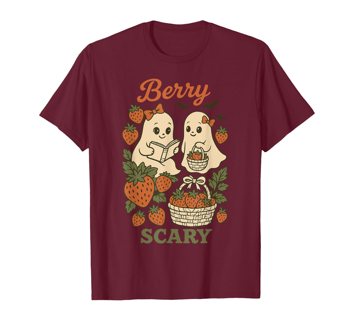 Kawaii Retro Berry Scary Ghosts Strawberries Halloween Girls T-Shirt