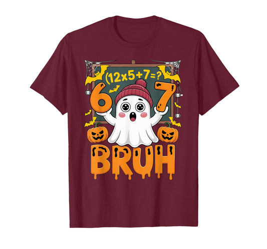 67 Teacher Halloween Ghost Six Seven Meme Math Humor Ghost T-Shirt