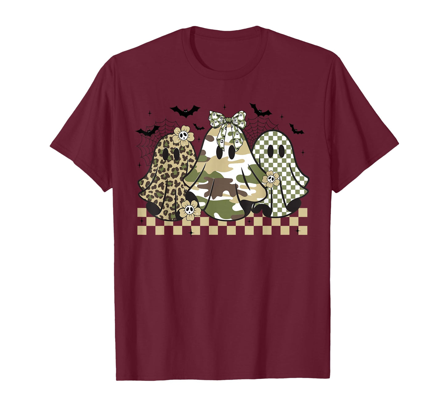 Ghost Coquette Bow Camo & Leopard Print Halloween Women T-Shirt