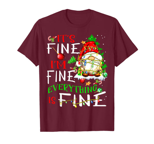 It's Fine I'm Fine Everything Is Fine Gnome Christmas Lights T-Shirt
