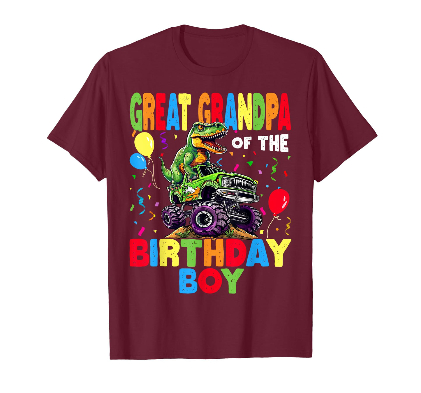 Great Grandpa Of The Birthday Boy Dinosaur Rex Monster Truck T-Shirt