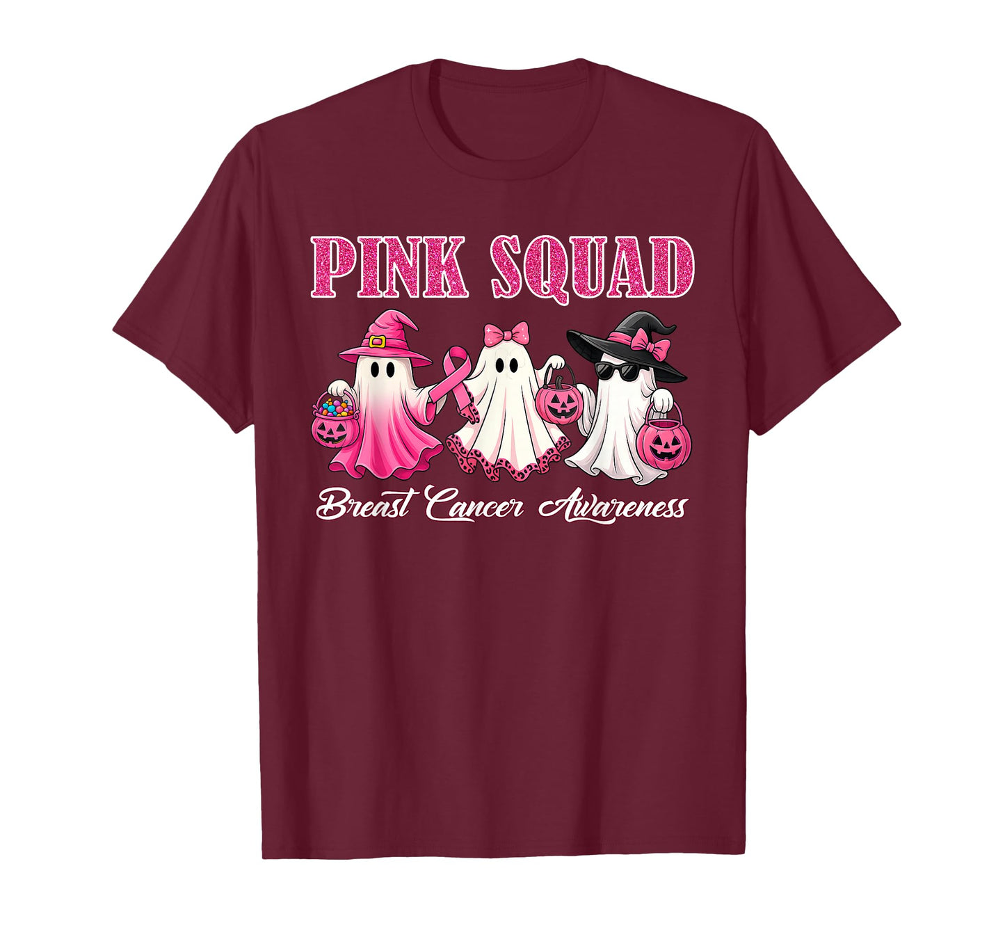 Pink Squad Ghost Breast Cancer Awareness for Kids Girls T-Shirt