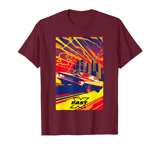 Fast X Toretto Charger City Skyline Saturated Movie Poster T-Shirt