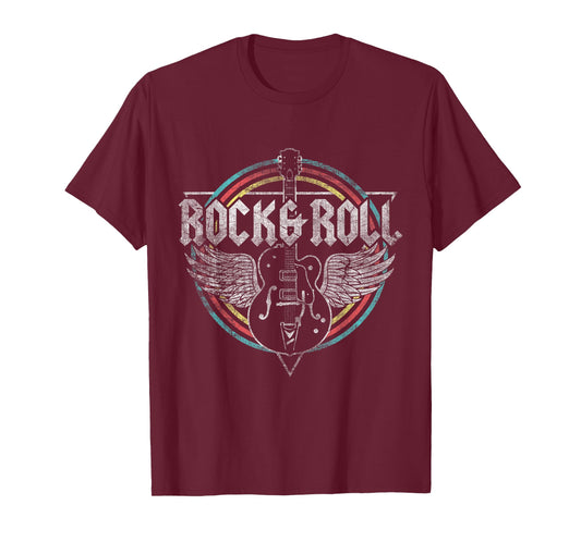 Rock & Roll Guitar Wings Music T-Shirt Small