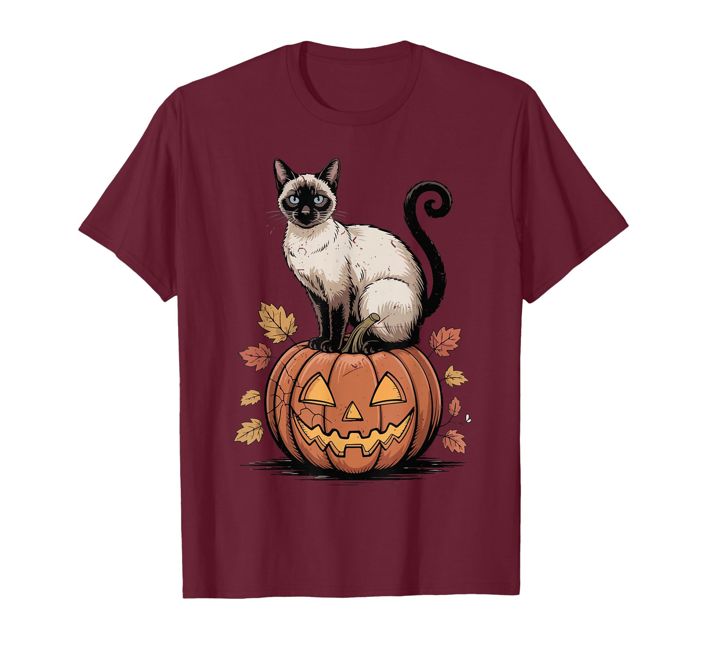 Vintage Siamese Cat Pumpkin Halloween Women Funny Mom Dad T-Shirt