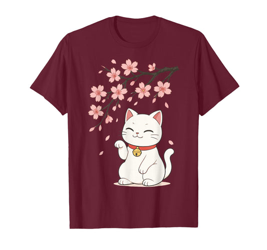 Cat Cherry Blossom Japan Anime T-Shirt