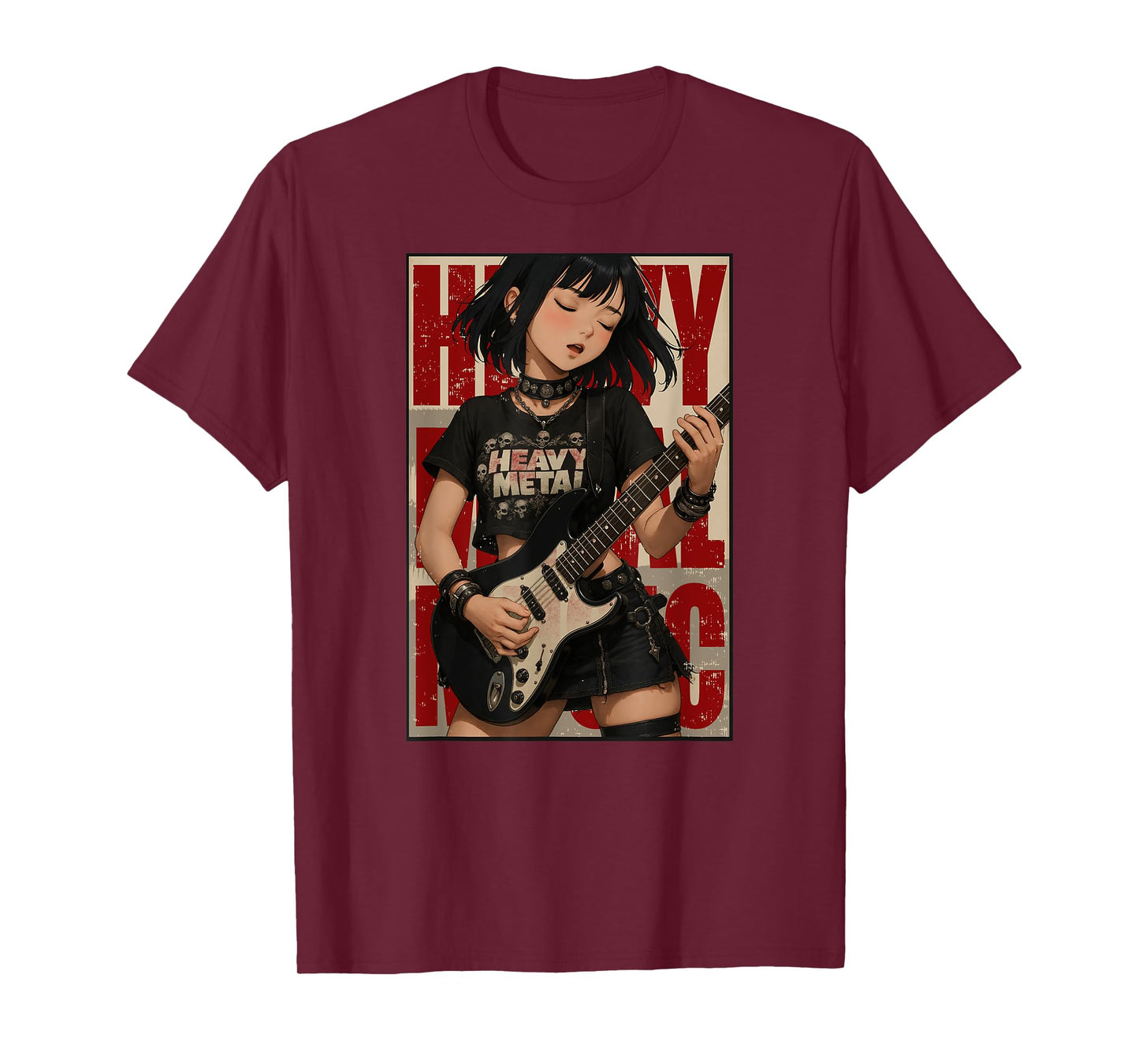 Japanese Anime Girl Electric Guitar Goth Music Lover Women T-Shirt