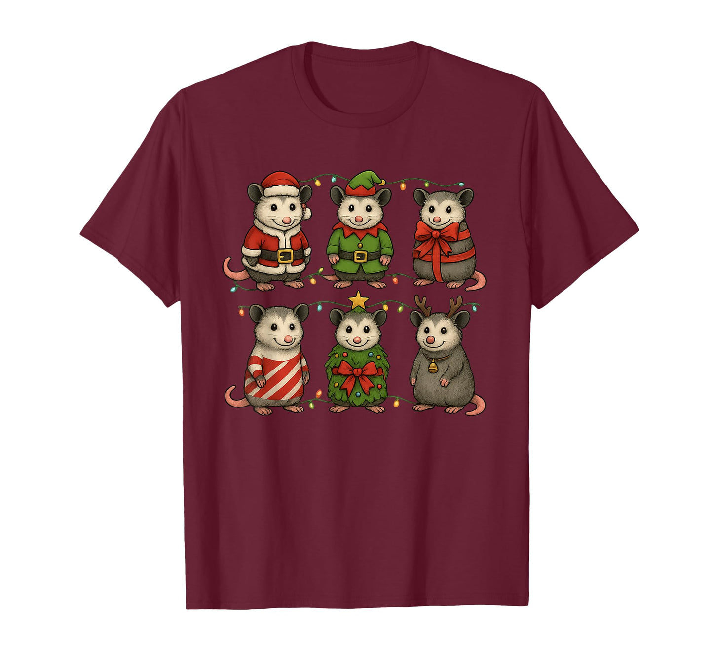 Funny Christmas Opossums Illustration T-Shirt