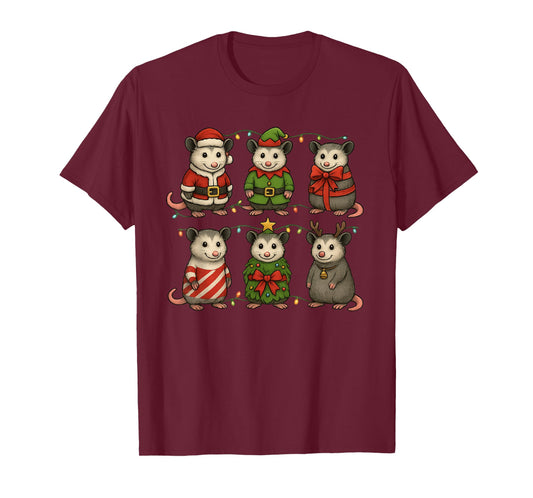 Funny Christmas Opossums Illustration T-Shirt