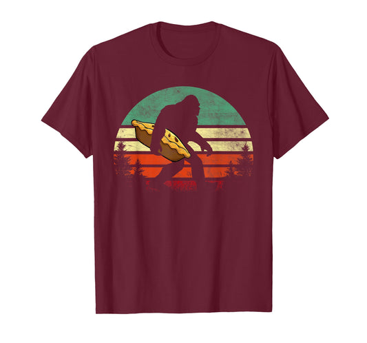 Retro Bigfoot Carrying Apple Pie Thankgiving Sasquatch T-Shirt