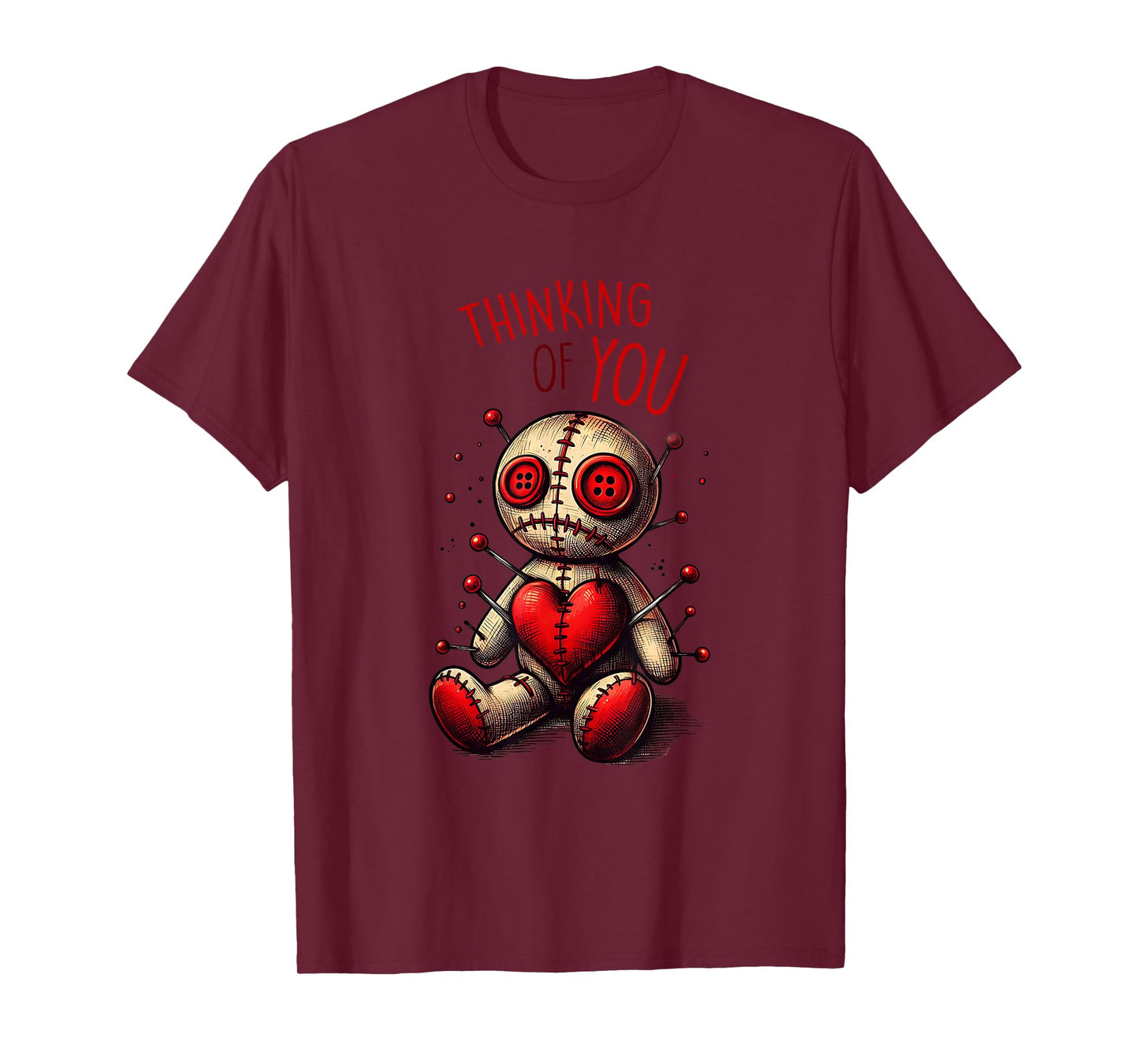 Thinking of You Voodoo Doll - Playful Dark Art Design T-Shirt
