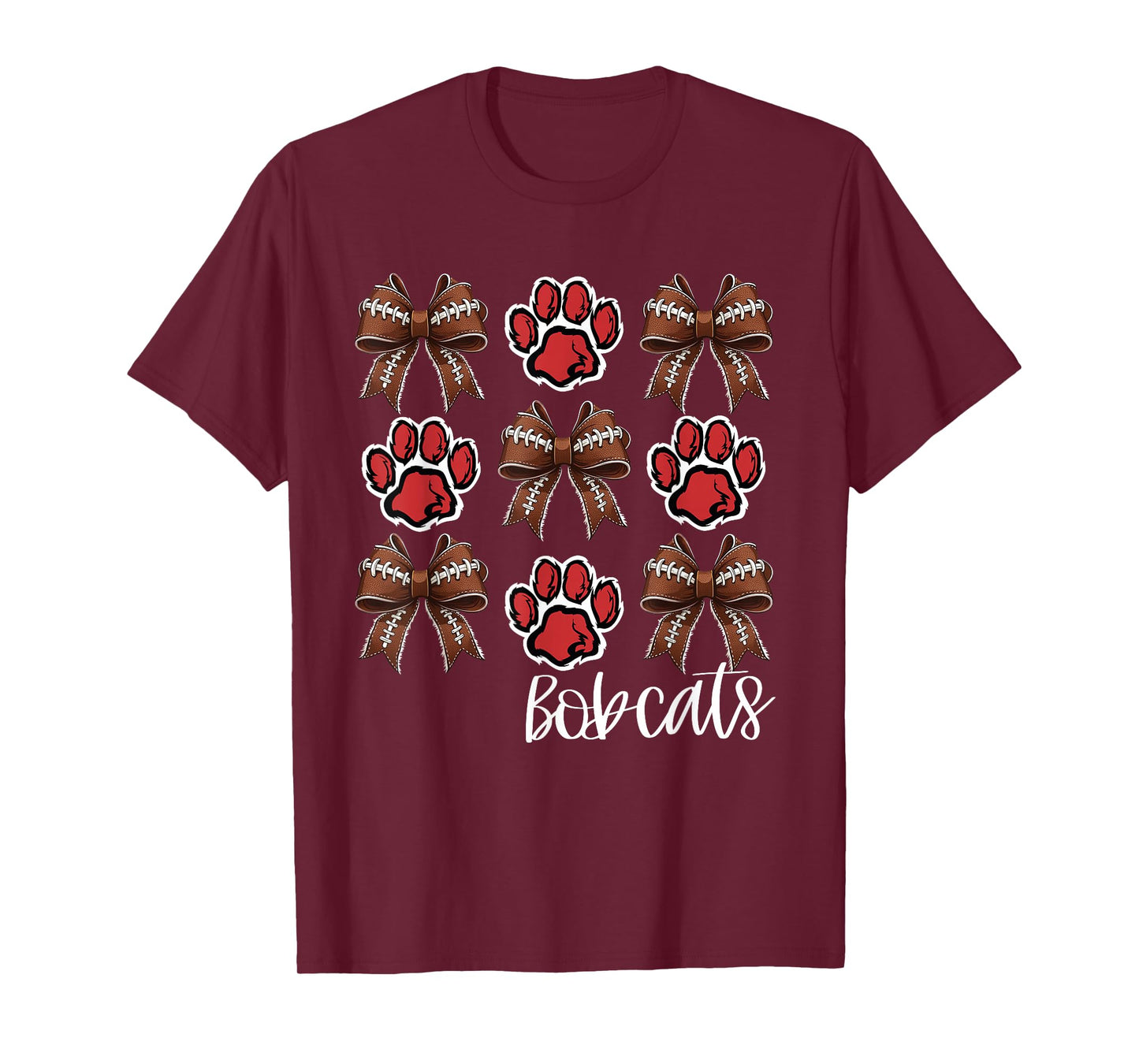 Bobcats Football Bows School Spirit Game Day Red Bobcat T-Shirt