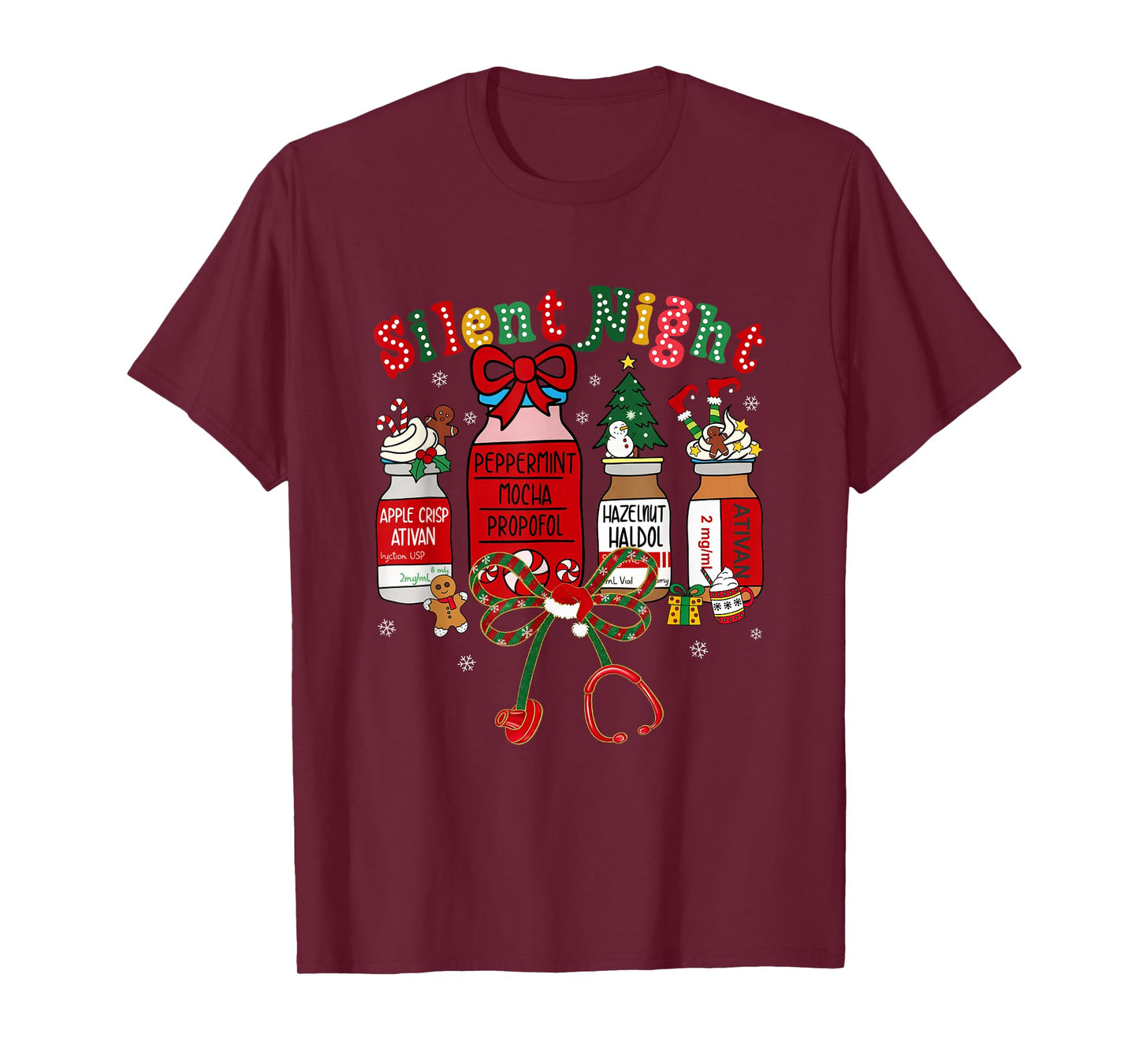 Silent Night Propofol Medical Nurse Christmas RN ICU Nursing T-Shirt