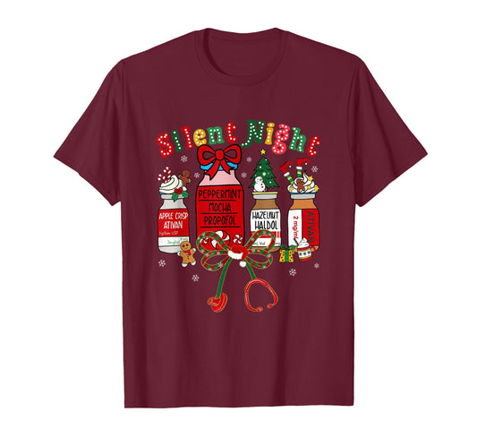 Silent Night Propofol Medical Nurse Christmas RN ICU Nursing T-Shirt