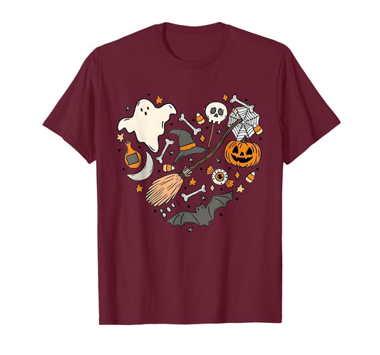 Halloween Doodle Heart Cute Halloween Costume Ghost Funny T-Shirt