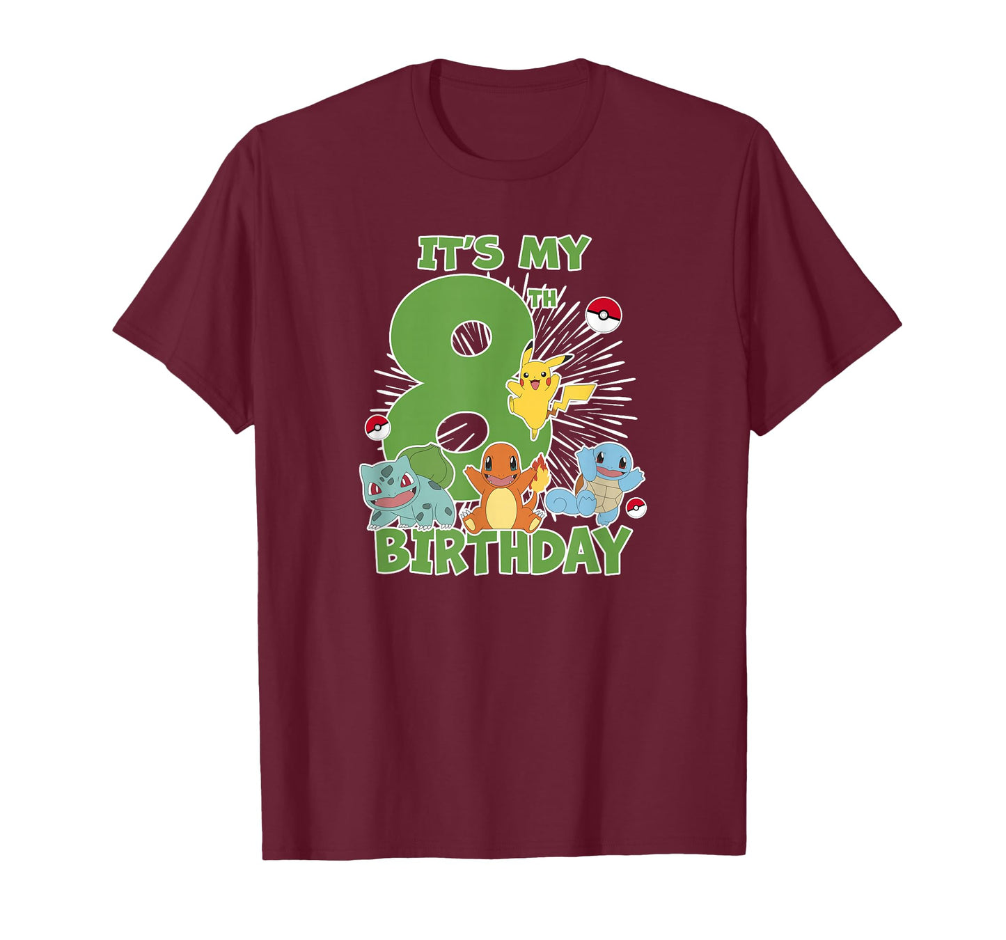 Pokémon It's My 8th Birthday Kanto Starters Celebration T-Shirt