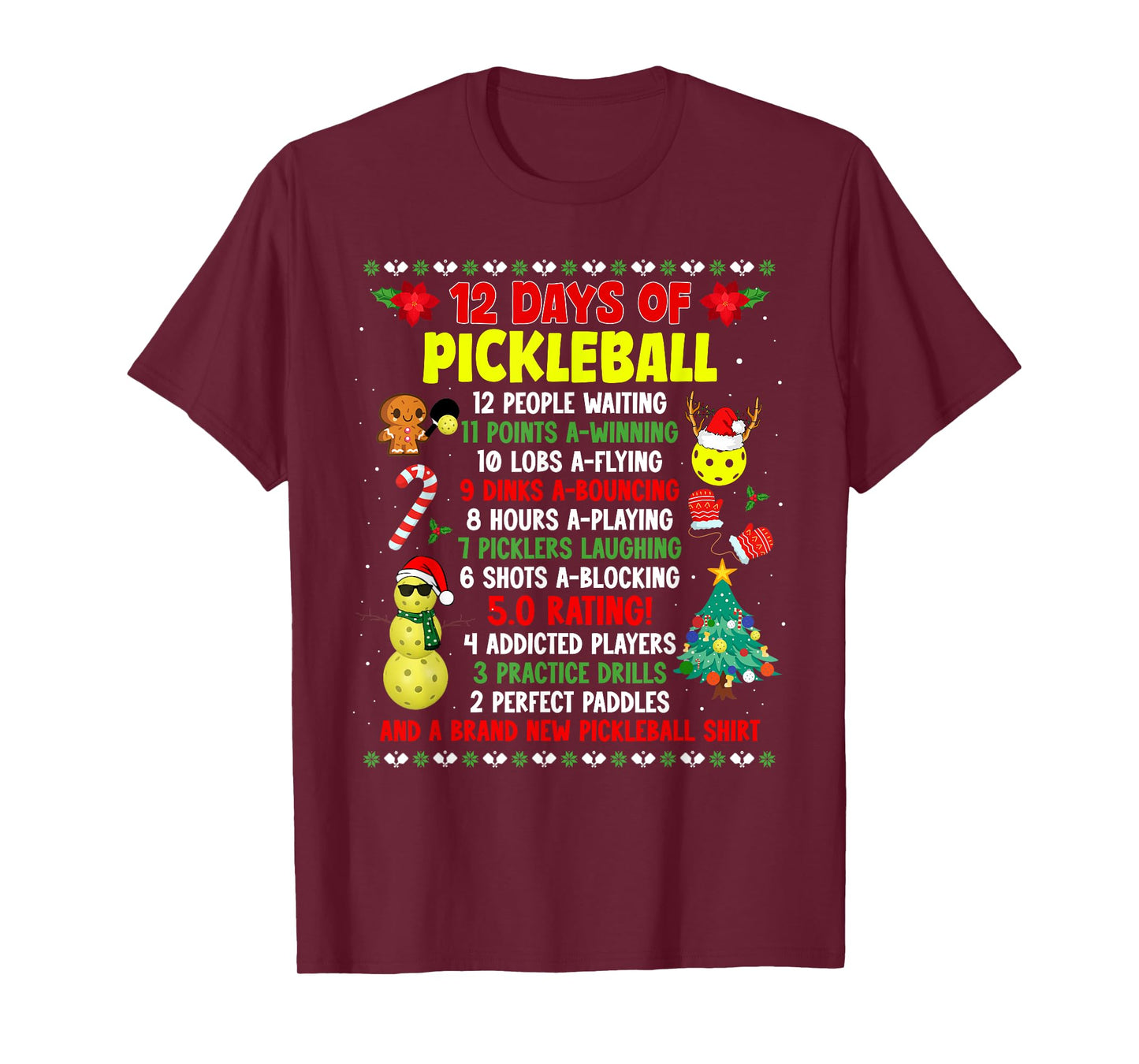 12 Days Of Pickleball Christmas Players Holiday Season T-Shirt