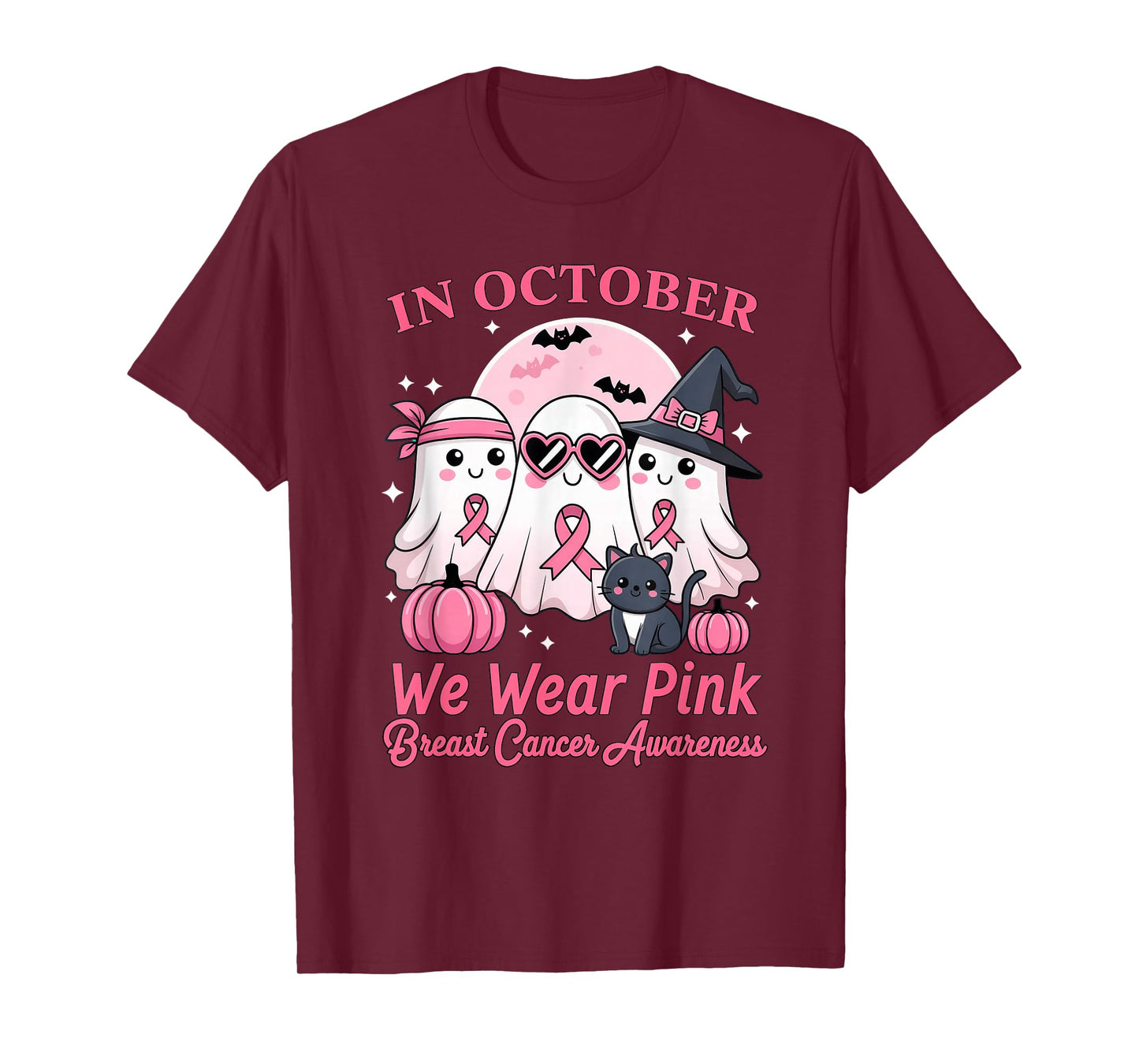 in October We Wear Pink Ghost Squad Breast Cancer Awareness T-Shirt