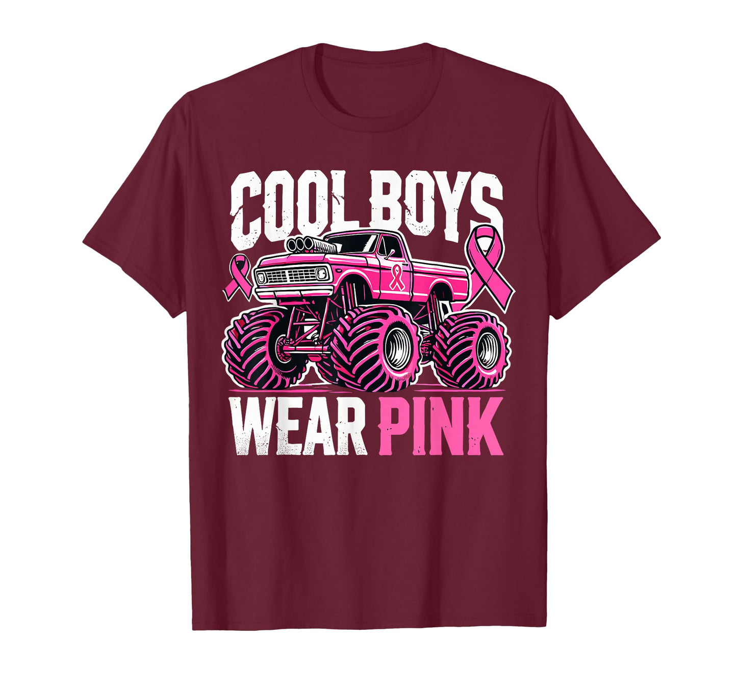 Monster Truck Breast Cancer Awareness Cool Boys Wear Pink T-Shirt