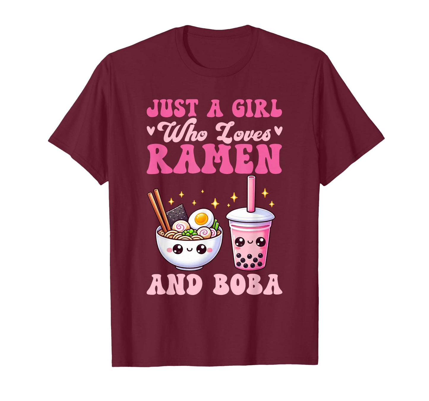 Just A Girl Who Loves Ramen And Boba Tea Bubble Tea Noodle T-Shirt