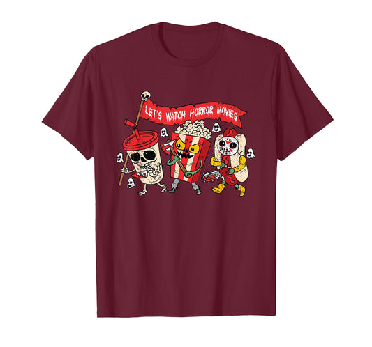 Lets Watch Horror Movies Halloween Funny Ghost Skeleton T-Shirt