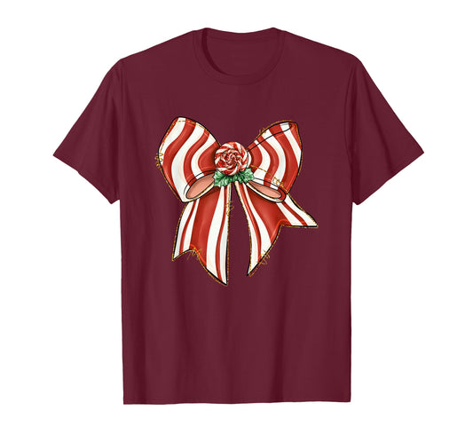 Candy Cane Bow Peppermint Christmas Joy T-Shirt