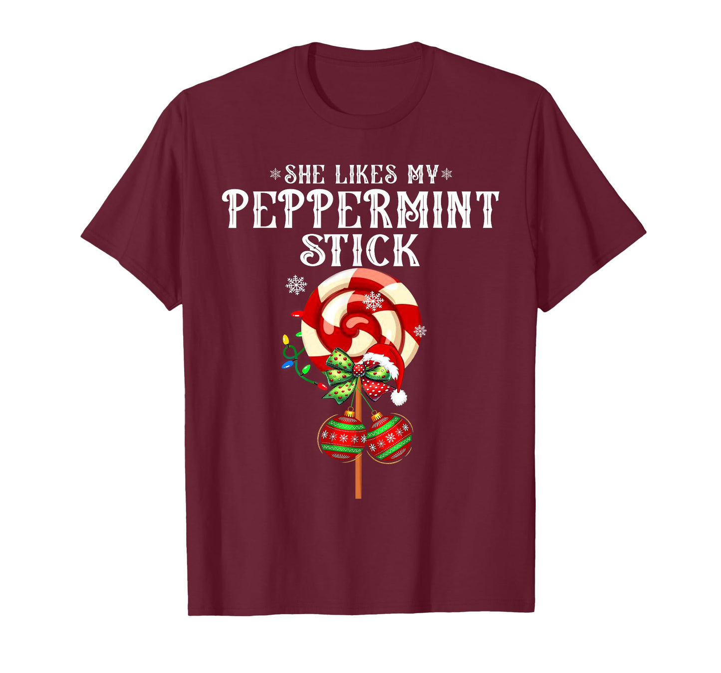She Likes My Peppermint Stick Couples Christmas Light Pajama T-Shirt