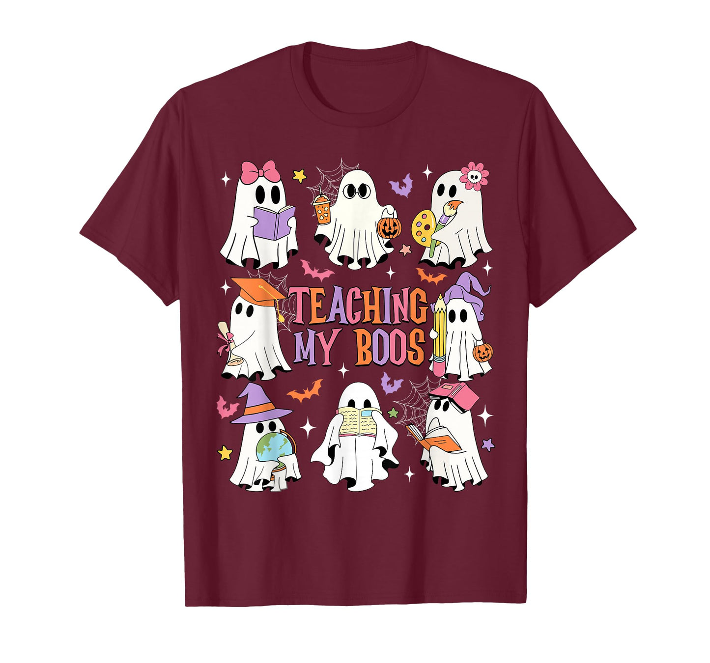 Teaching My Boos Teacher Cute Ghost Groovy Teacher Halloween T-Shirt